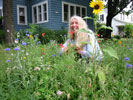 Suzanne in front yard flower garden